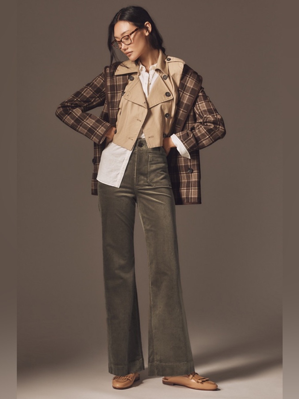 Maeve by Anthropologie The Colette Pants – Size 28 olive green velvet corduroy